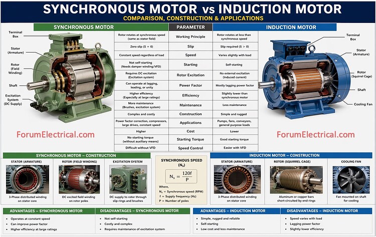 Difference between Synchronous Motor and Induction Motor - Electrical ...